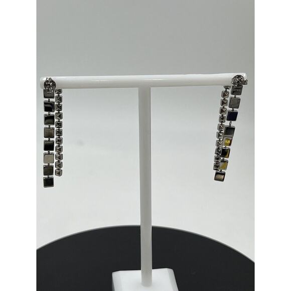 Diesel Designer Signed Stainless Steel Long Square Studded Dangle Earrings - Picture 11 of 15